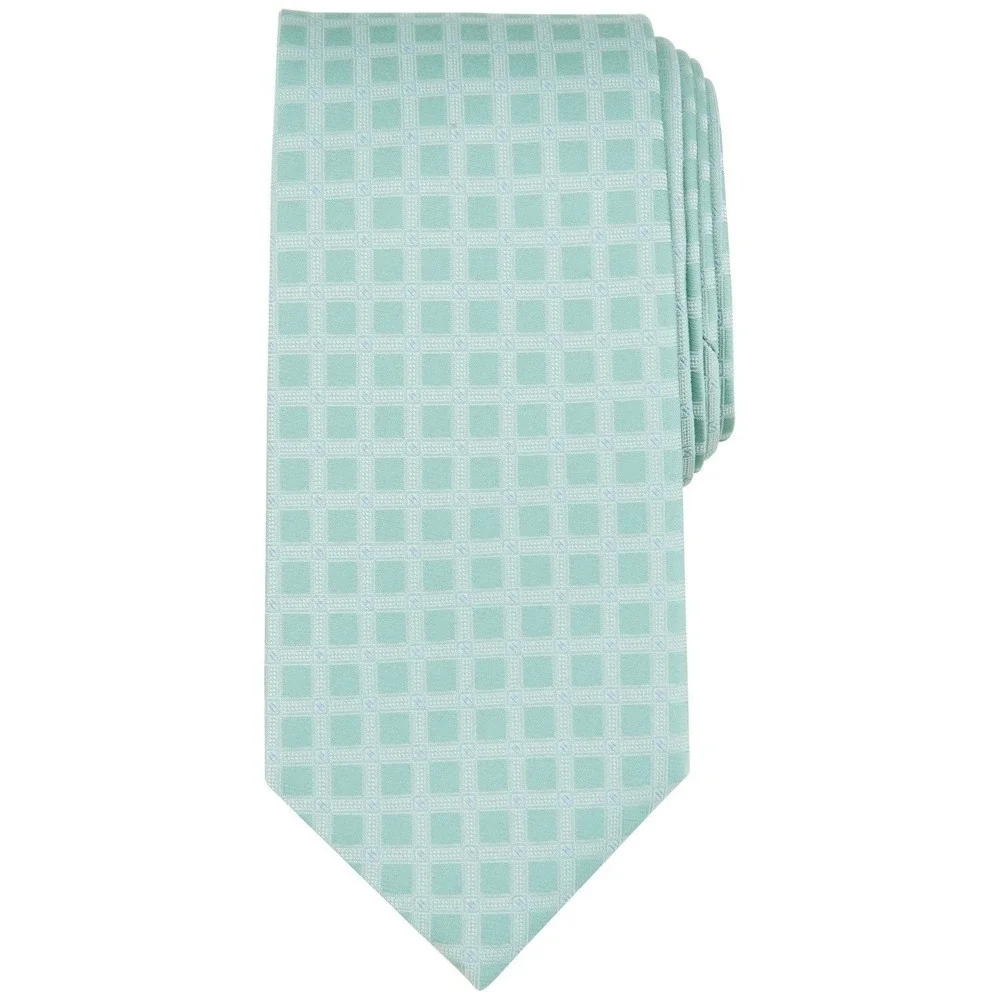Michael Kors Mens Tie One Size Green Longboat Grid Silk Blend Necktie NWT